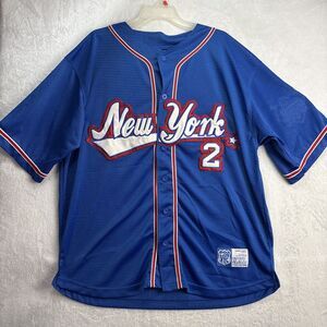 DELF New York TEAM #2 Blue Mesh Baseball Button Down Jersey Men's Size 2XL
